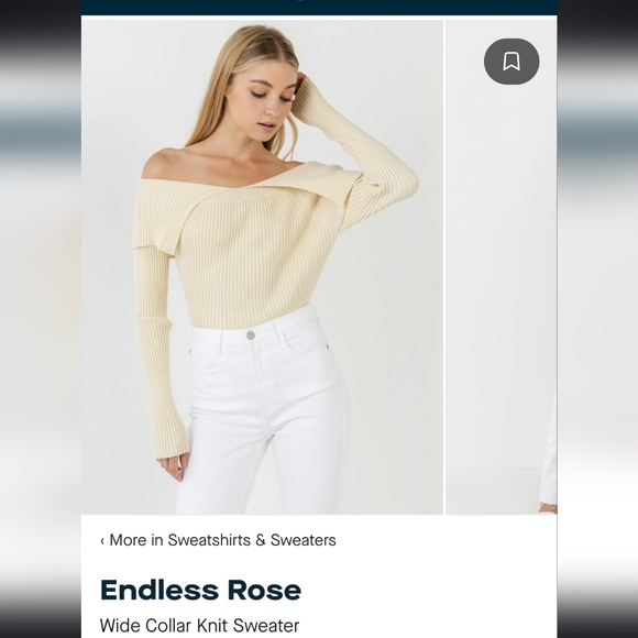 NEW! 🌷 Endless Rose Wide Collar Knit Sweater Ivory Cream Cropped Size Small - Picture 8 of 14